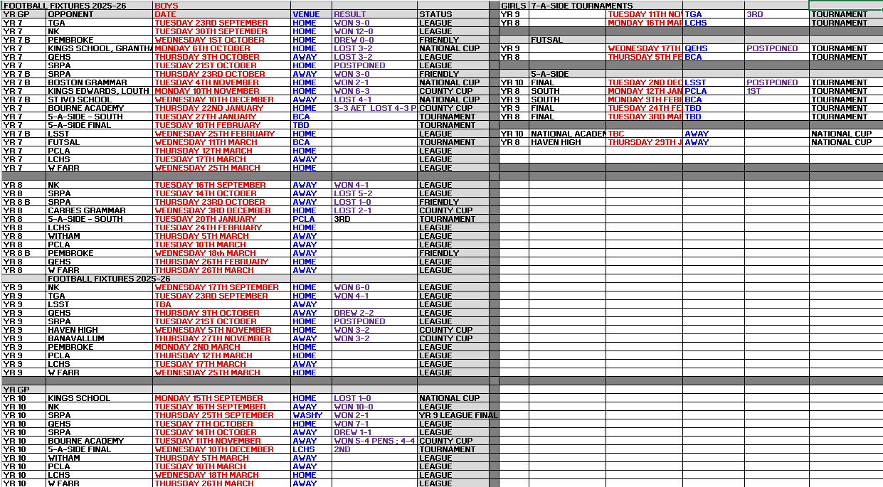 Football Fixtuers for Jan 2026