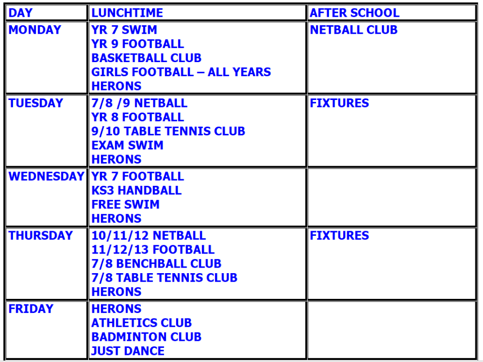 PE clubs term 4 2023