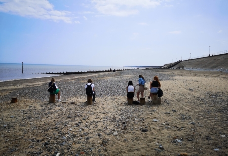 Geography students collecting data in Withernsea.